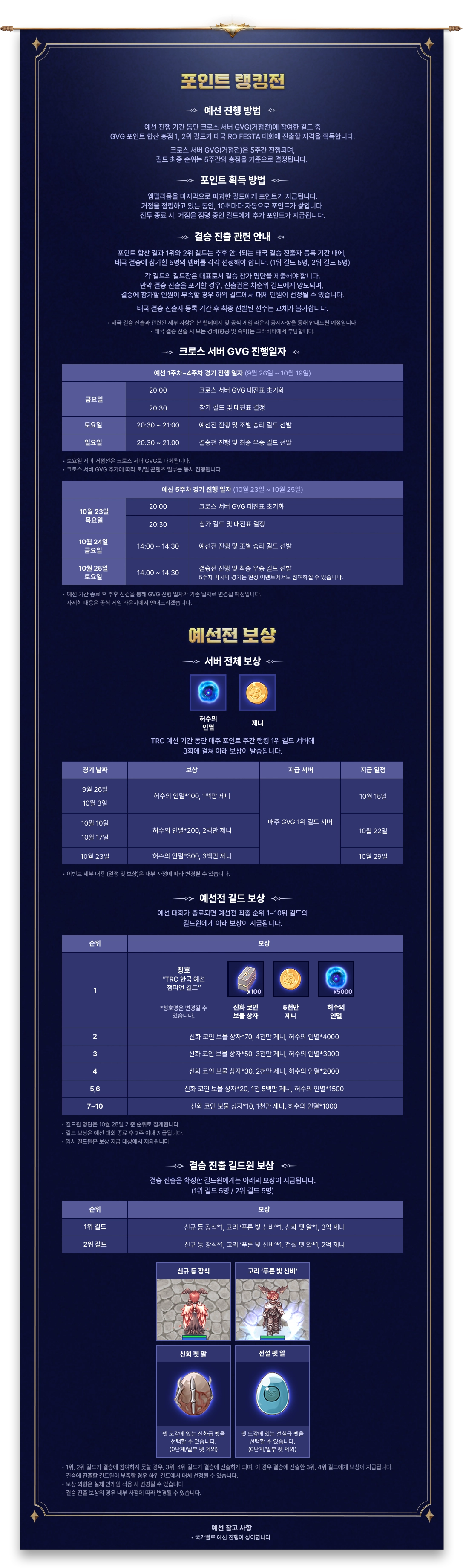 포인트 랭킹전 및 예선전 보상