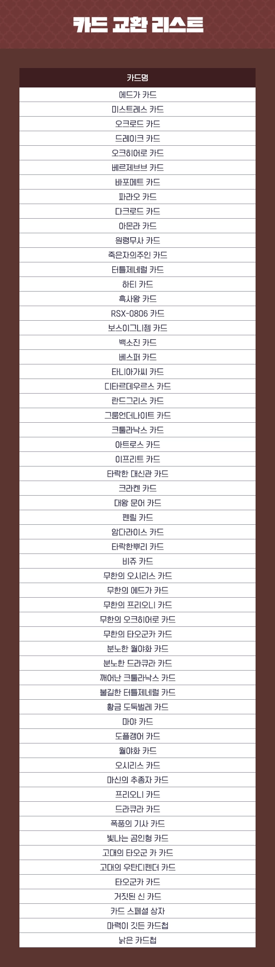 카드 교환 리스트