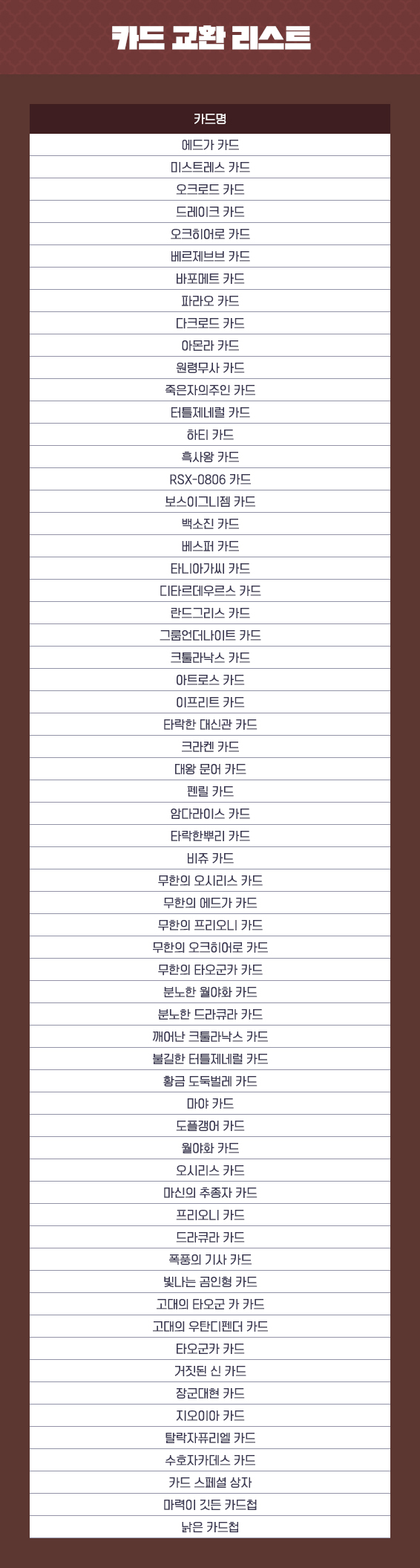 카드 교환 리스트