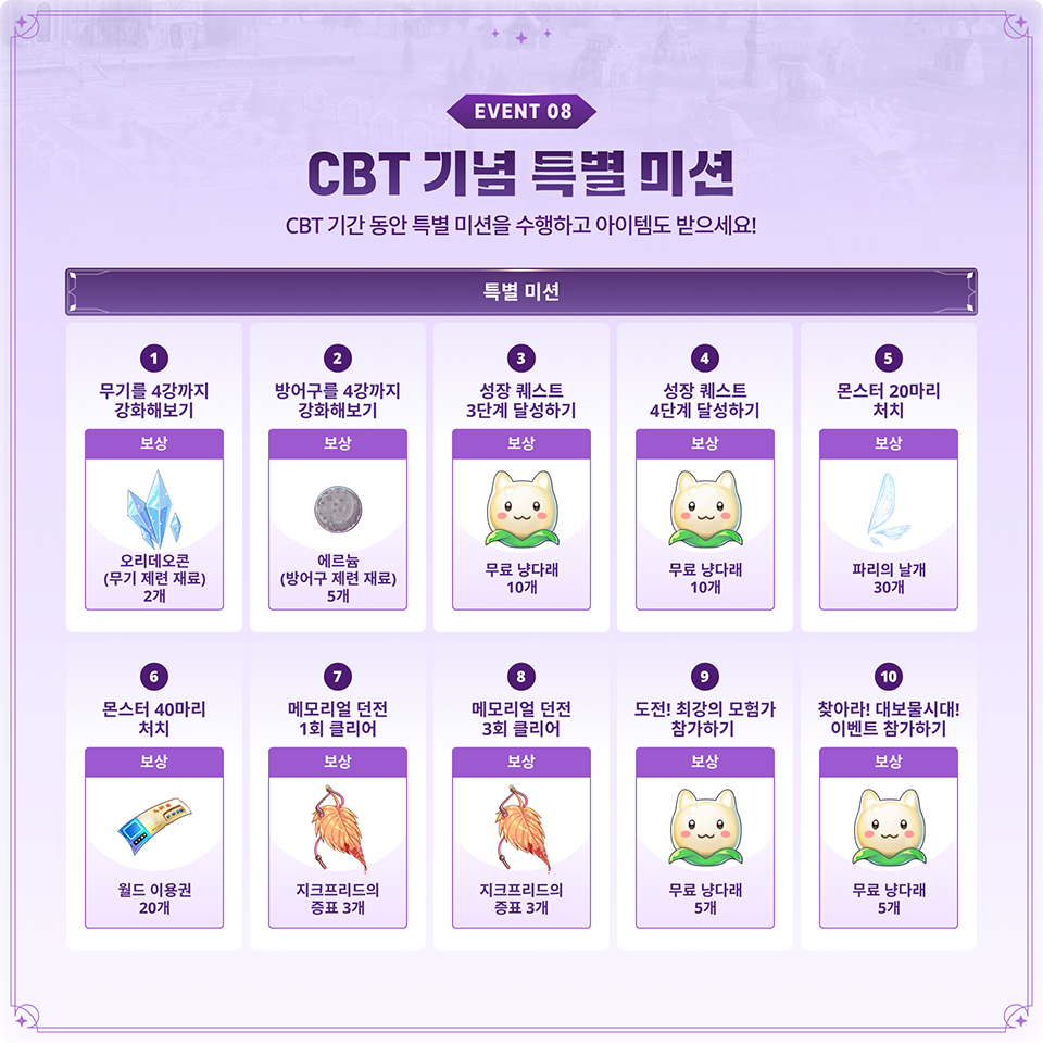 CBT 기간 동안 스페셜 미션을 달성하고 보상을 받으세요!